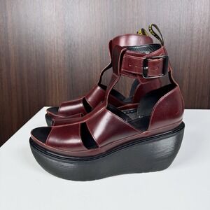 Dr. Martens Bessie Platform Leather Wedge Sandals Womens US 9 Oxblood Gladiator